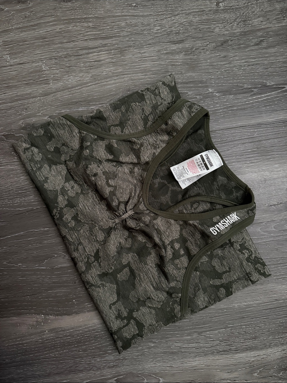 Gymshark Olive Camo Seamless Racerback Sports Bra